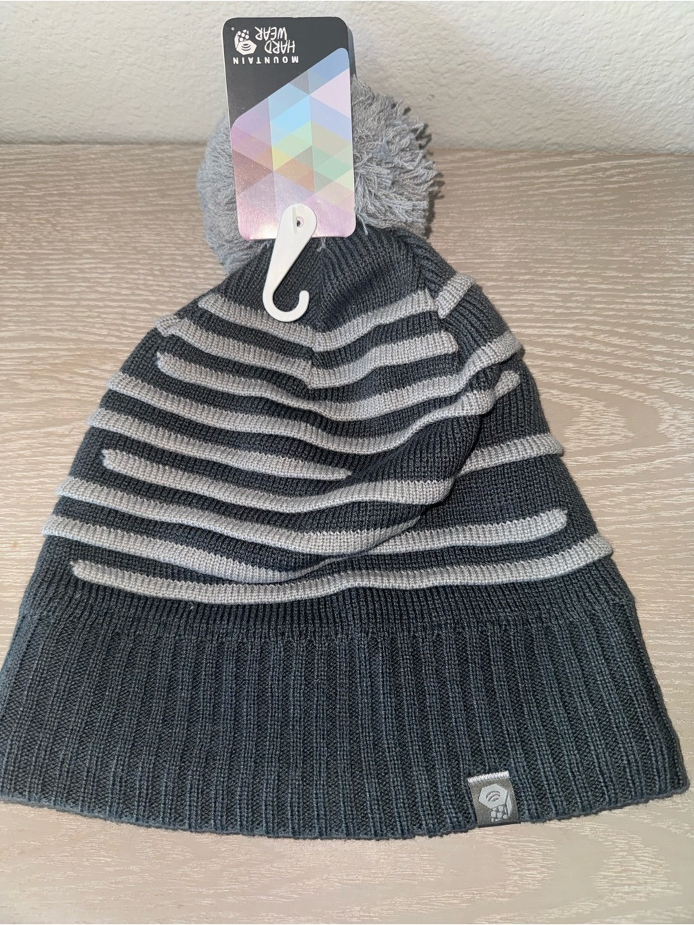 Mountain Hardwear Gray Striped Pompom Beanie Hat -regular
